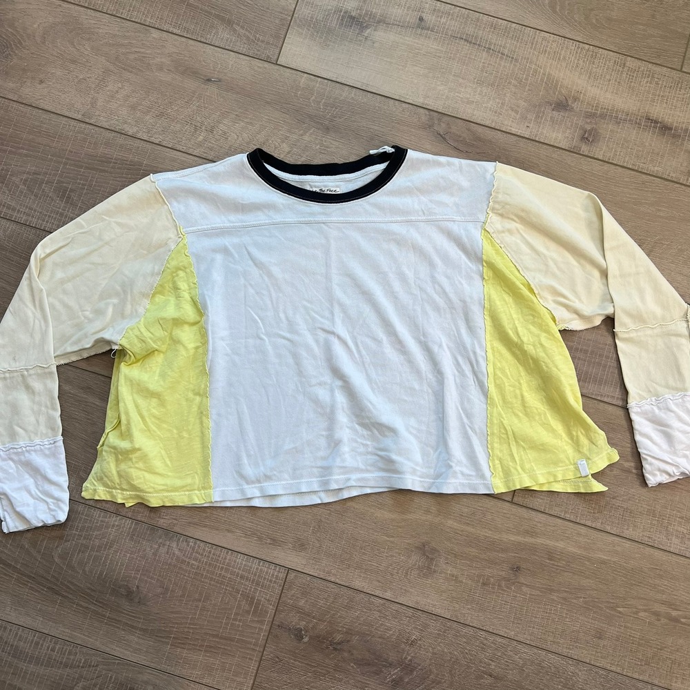 We The Free Free People Shirt Long Sleeve Crop Top Womens Medium Yellow White